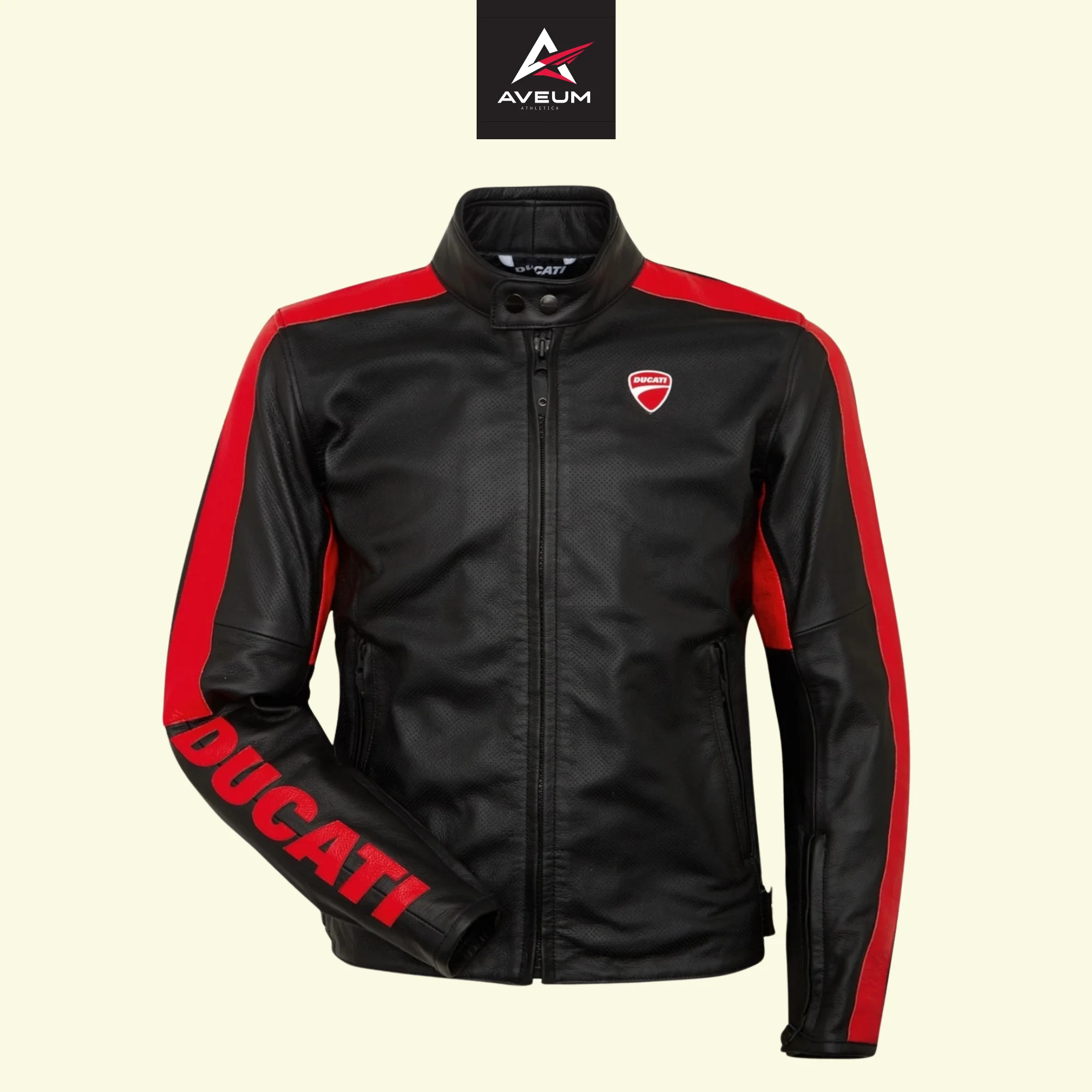 Motorbike Leather Jacket Red & Black Style Art#AV 1002